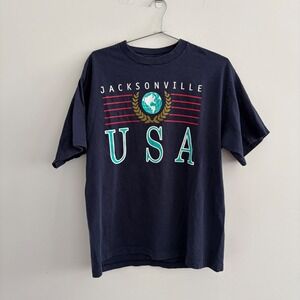 Vintage Tee Jays Jacksonville USA Graphic T-Shirt Navy XL Made in USA